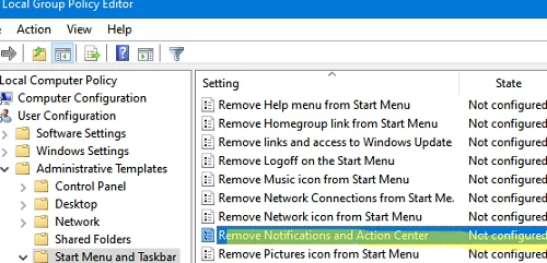 GPO: Remove Notifications and Action Center 