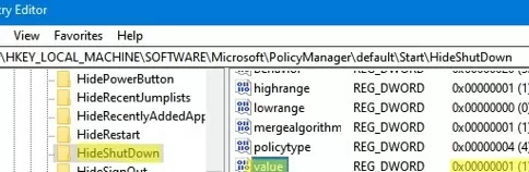 set HideShutDown via registry
