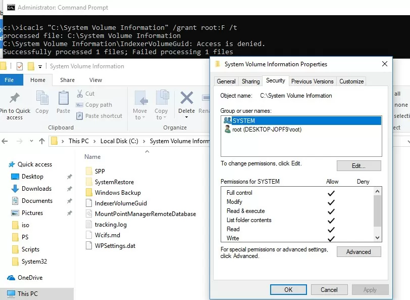 icacls System Volume Information permissions