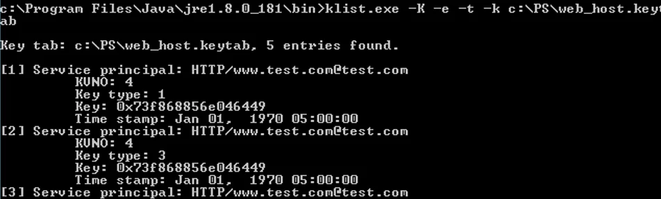 klist.exe viev keys and spns in keytab file