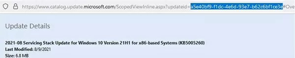 microsoft update catalog: get update id via url