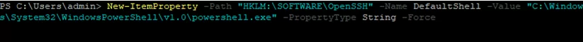 New-ItemProperty replacing ssh shell from cmd.exe to powershell.exe