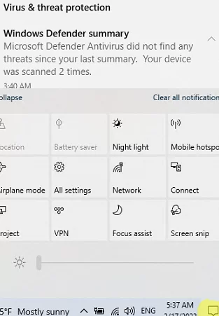 Notification or Action Center not opening in Windows