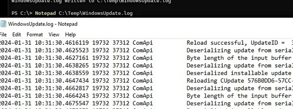 open windowsupdate.log file on Windows 10 and 11