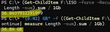 PowerShell: get folder size in Gb