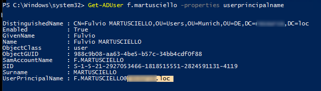 powershell- get-aduser userprincipalname