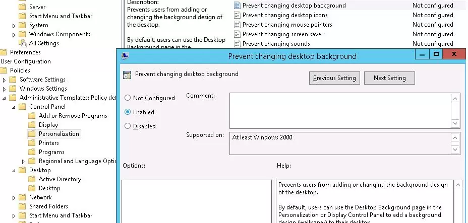 Prevent Changing Desktop Background policy