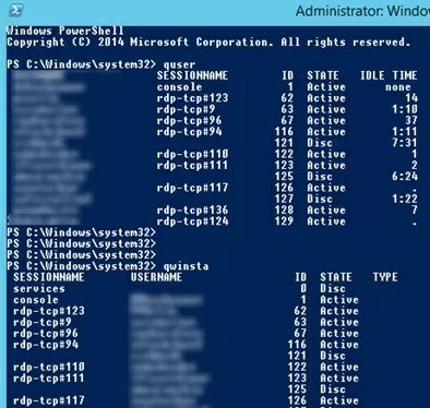 qwinsta - list remote sessions on RDS