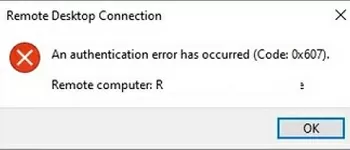 An authentication error has occured (Code: 0x607).