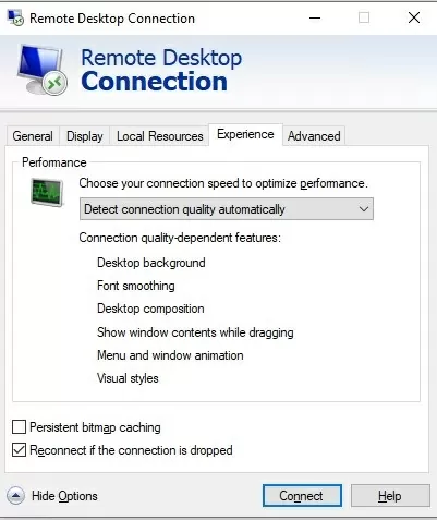 rdc (mstsc) client: disable bitmap caching