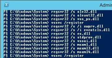 re-registering vss writers on windows server 2012 / 2016