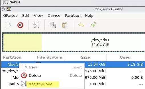 reduce partition in guest linux 