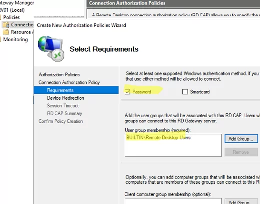 Remote Desktop Gateway policy for non-domain RDSH