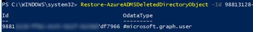 Restore-AzureADMSDeletedDirectoryObject 