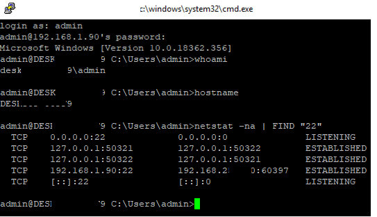 run command in windows 10 via ssh