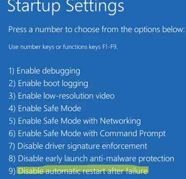 safe mode: Disable automatic restart after failure