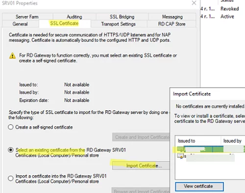 Select certificate on RD Gateway 