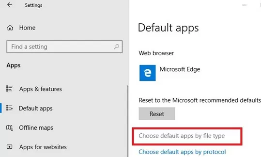 set deafult apps on windows 10