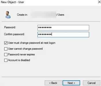 set active directory user account password properties