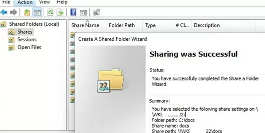 new shared folder wizard on windows