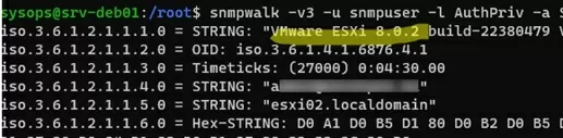 snmpwalk: check snmp v3 connection to esxi