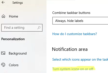 Turn system icons on or off