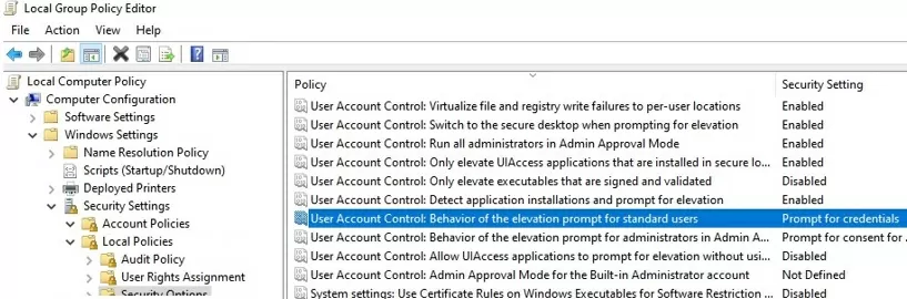 UAC GPO parameter - prompt for elevation