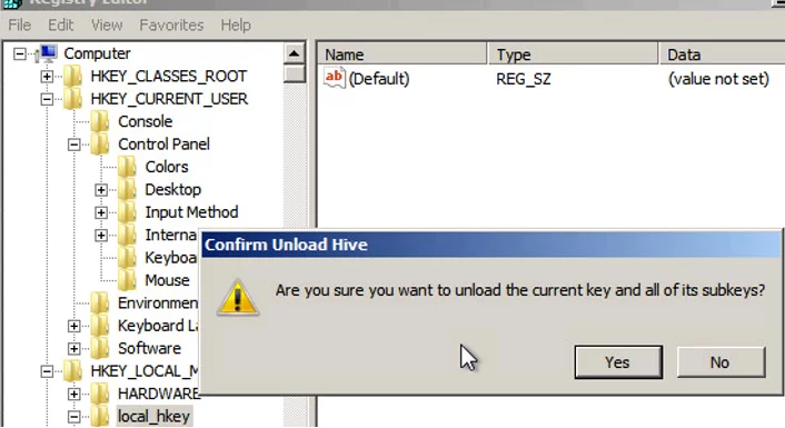 Unload local registry Hive 