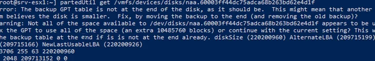 using partedUtil on vmware esxi command prompt