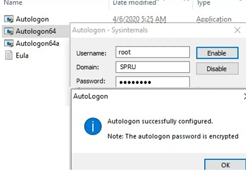 using sysinternals autologon tool