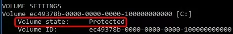 uwfmgr.exe get-config - Volume state: Protected