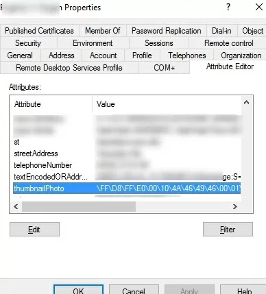 view thumbnailPhoto attribute value in active directory snapin