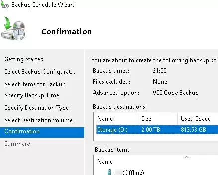 configure vm backup destination media