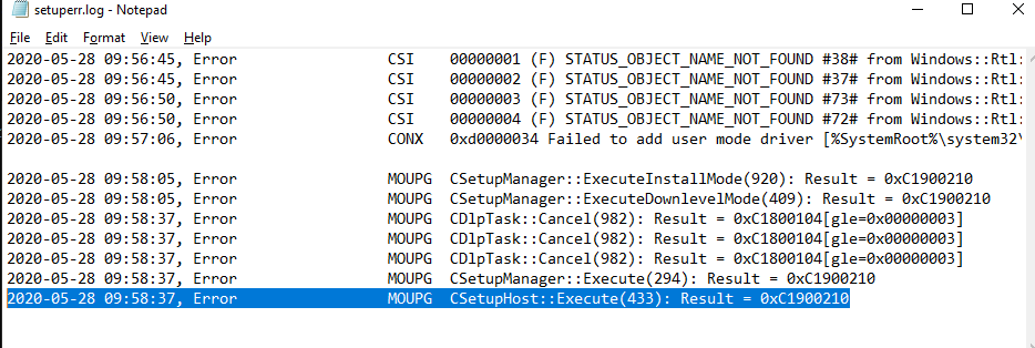 win 10 upgrade error log file setuperr.log