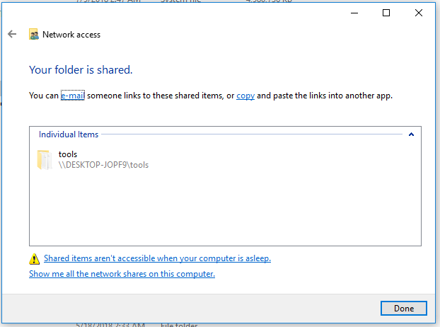 win10: your folder is shared