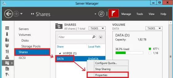 Windows 2012 Share Properties