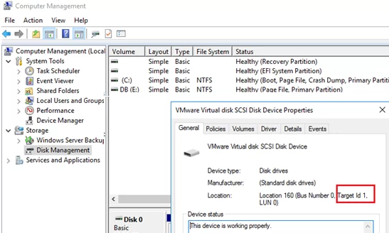 windows get scsi disk number - bus number, target id