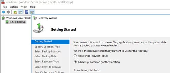 Windows server backup: restore a backup stored on another location